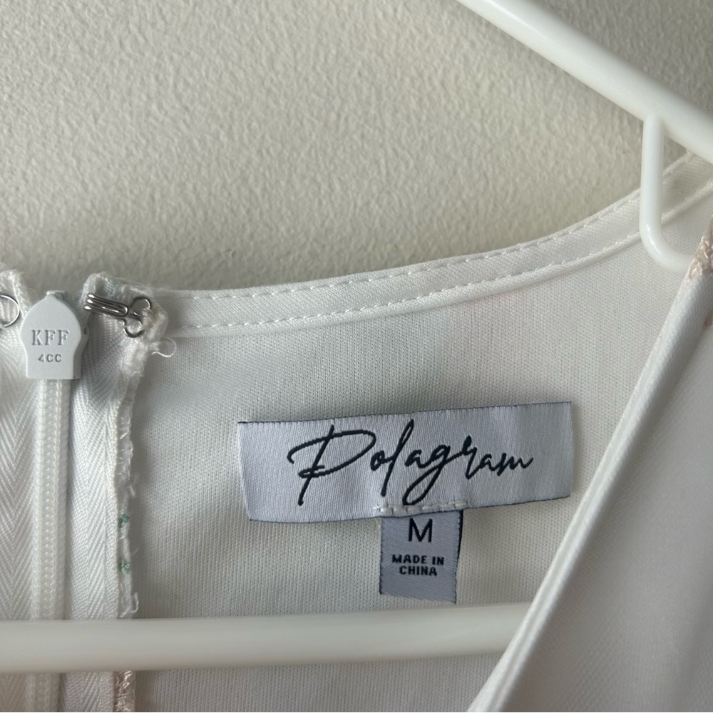 Polagram Floral Appliqué Tulle Midi Dress White Green Pink M - Picture 4 of 12